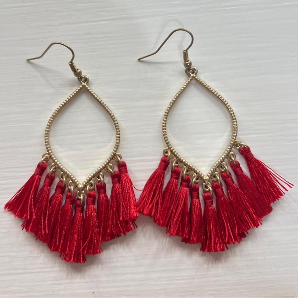 Elegant Red Tassel Earrings